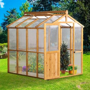 Aoodor 81'' x 93'' x 98'' Walk-in Polycarbonate Greenhouse with Roof Vent and Door Lock, Fir Wooden Frame and Polycarbonate Panels, for Backyard Garden