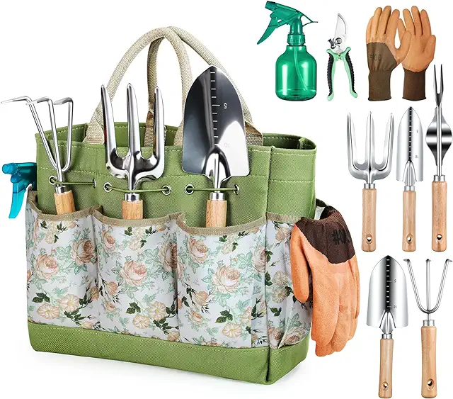 Gardening Tools 9-Piece Heavy Duty Gardening Hand Tools with Fashion and Durable Garden Tools Organizer